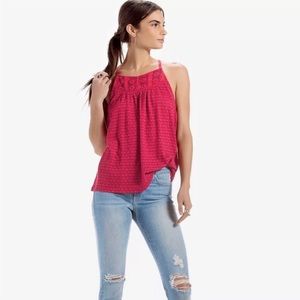 Lucky Brand Pink Geo Clip Dot Crochet Halter Tank Size Medium